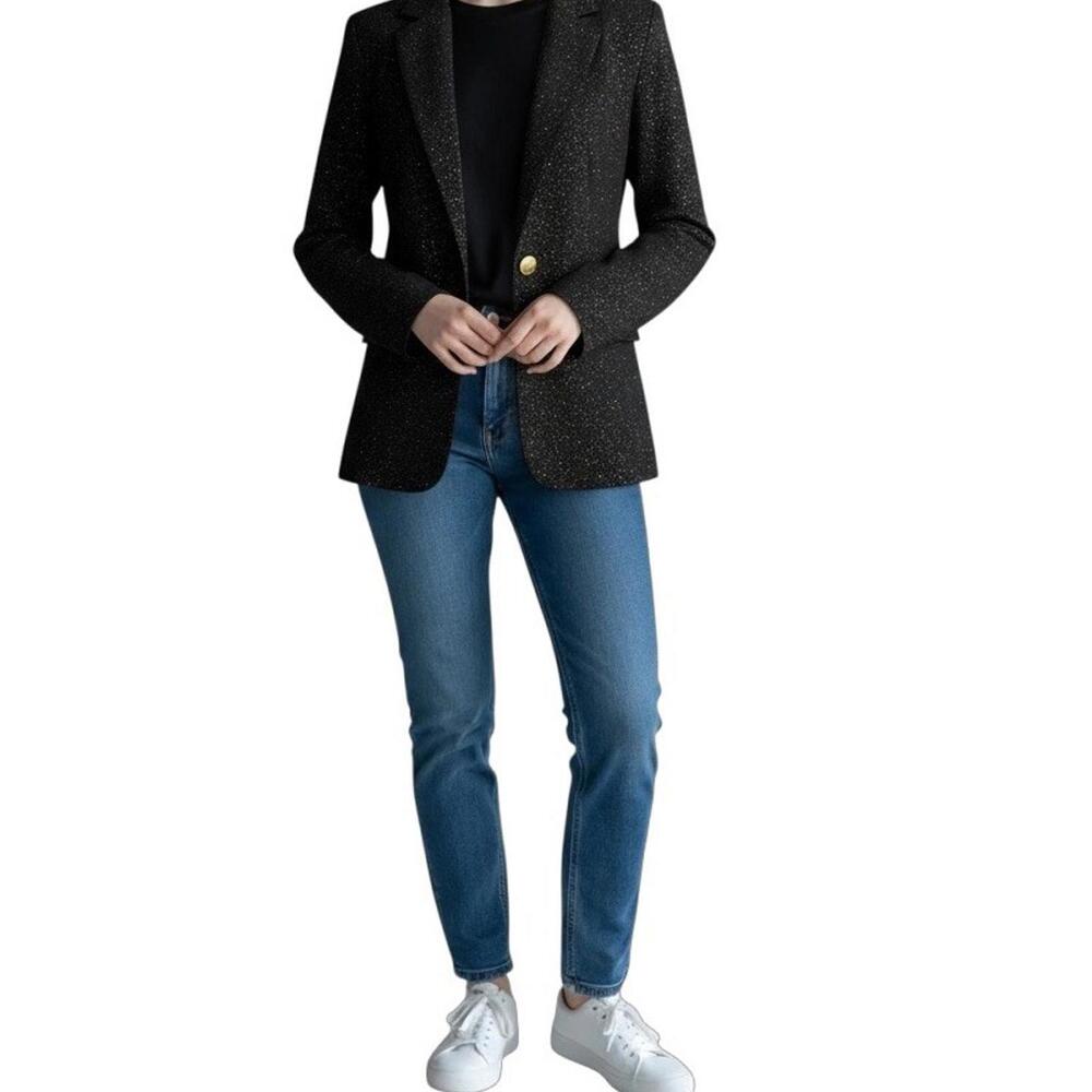J.Crew Collection Women Nalya Black Gold Metallic Holiday Blazer Size 10 Jacket
